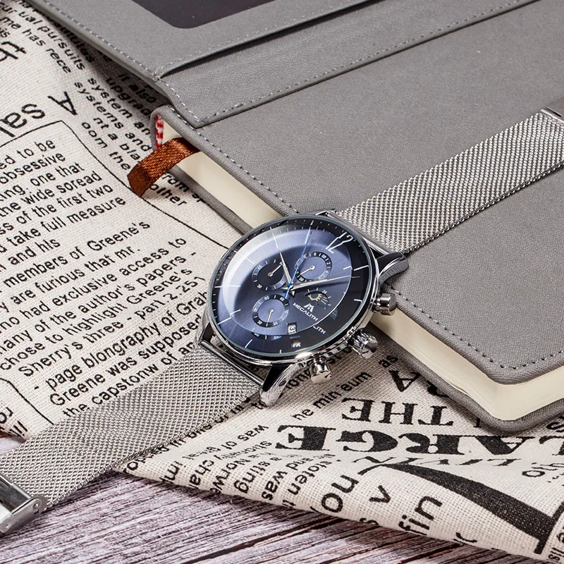 MEGALITH Men's Fashion Watches Blue Face Sport Waterproof Chronograph Wristwatch Classic Steel Mesh Clock Relogio Masculino MEGALITH Men's Fashion Watches Blue Face Sport Waterproof Chronograph Wristwatch Classic Steel Mesh Clock Relogio Masculino