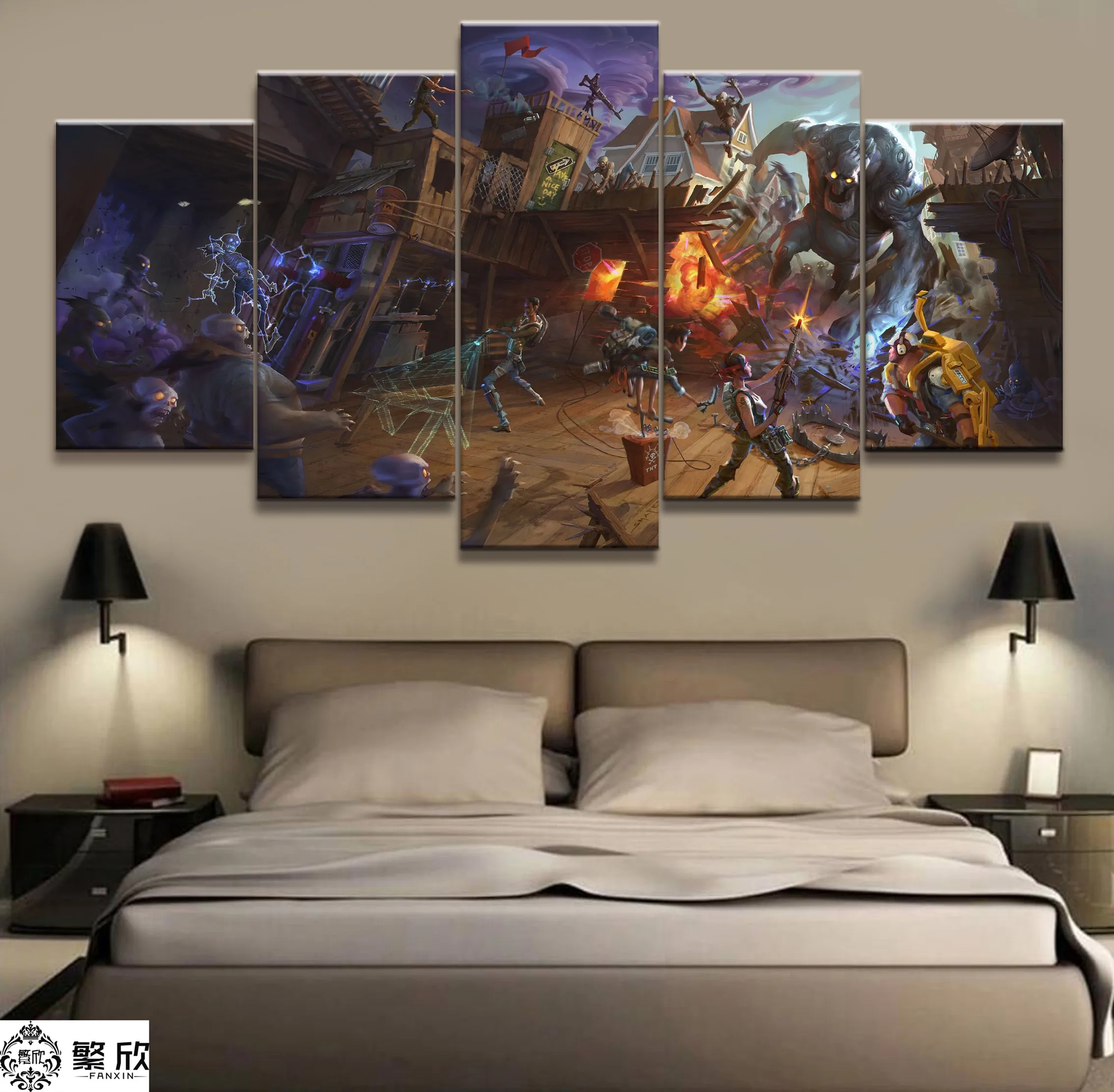 

5 Piece Fortnight Battle Royale Map Video Game Poster Fort Pictures Landscape Wall Art for Living Room Decor Canvas Wholesale