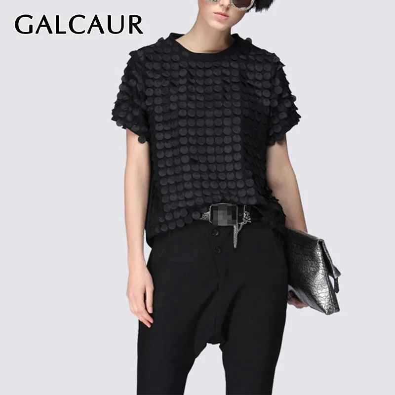 

GALCAUR Spring Casual Black T Shirt For Women O Neck Short Sleeve Ruffles Big Size Tops Female Fashion 2019 Korean Clothes