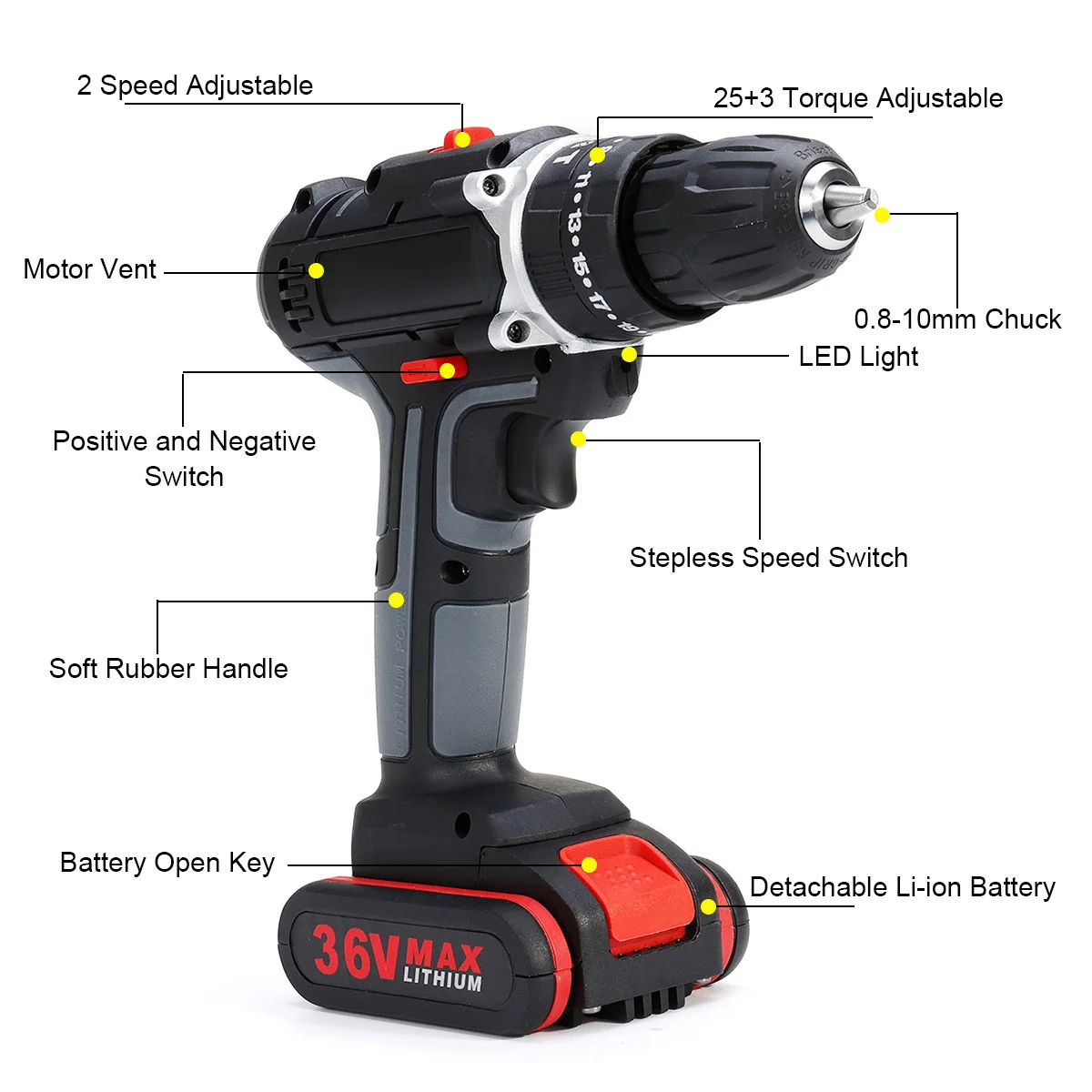 С 1/2/3 шт. Li-Ion Батарея 36V 6500mAh аккумуляторная Мощность электрической дрели для двойной-Скорость отвертка комплект сверл