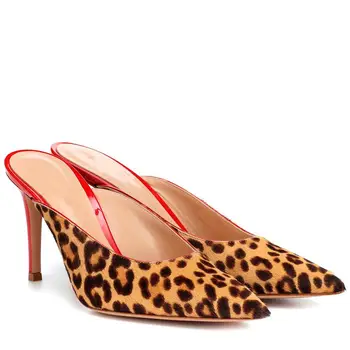 

Sexy Leopard Stiletto Heel Dress Mules Plus Size Party Shoes Women