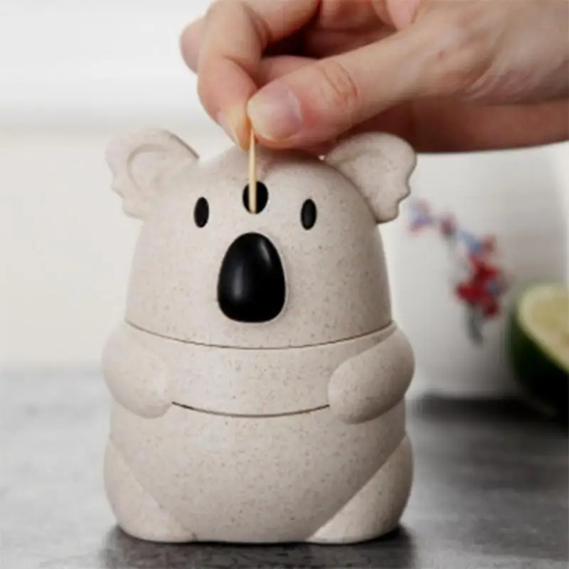

Toothpick Container Automatic Wheat Straw Pocket Cartoon Koala Toothpick Storage Box Toothpick Holder Dispenser Popular Decor