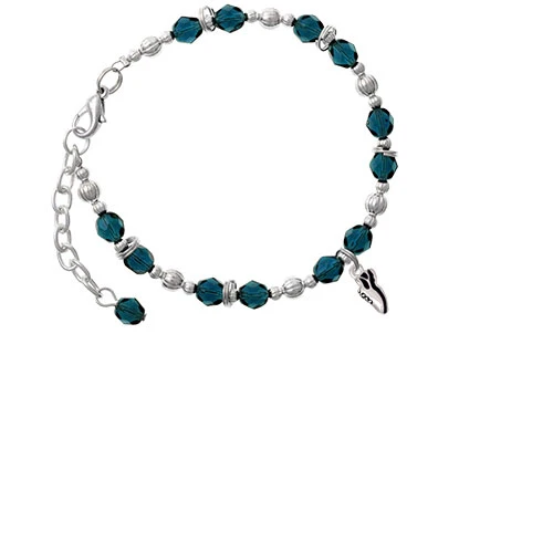 Silvertone Mini Black Running Shoe Navy Blue Beaded Bracelet |
