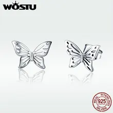 WOSTU, Настоящее Новое 925 пробы, серебряные ажурные серьги-гвоздики с бабочкой для женщин и девушек, брендовые серебряные ювелирные изделия, подарок DXE452