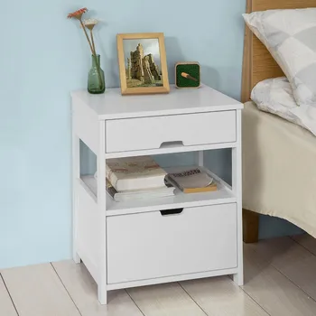 

SoBuy FRG258-W, Bed side Table with 2 Drawers, Night Stand Lamp Table end table