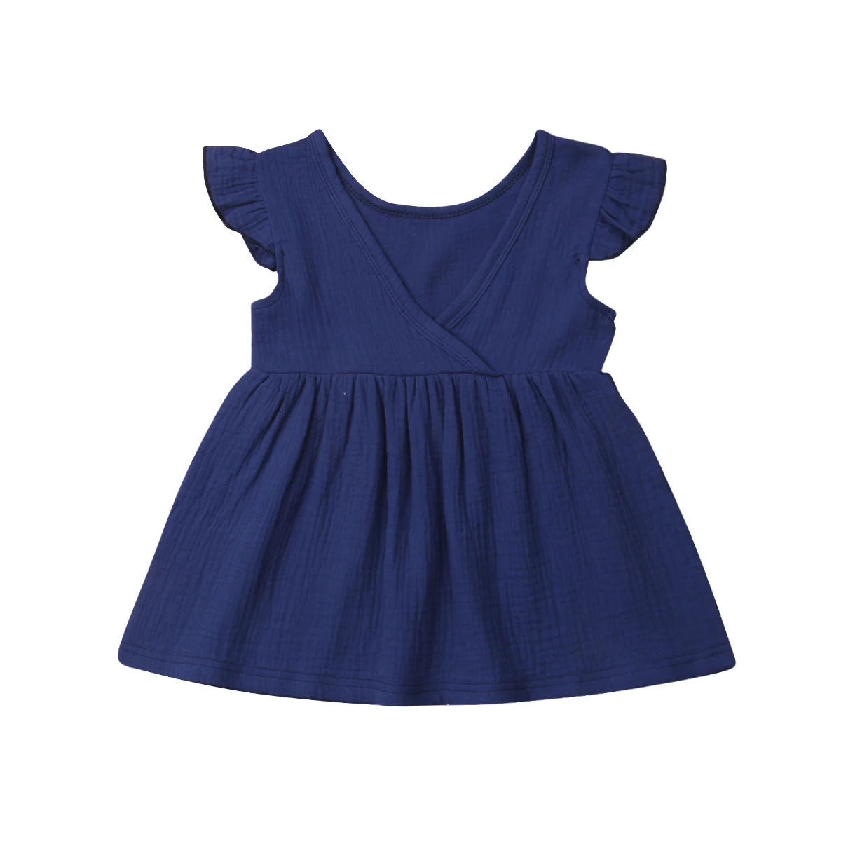 Летнее праздничное платье с v-образным вырезом для маленьких девочек 1-5 лет, сплошной цвет оборки