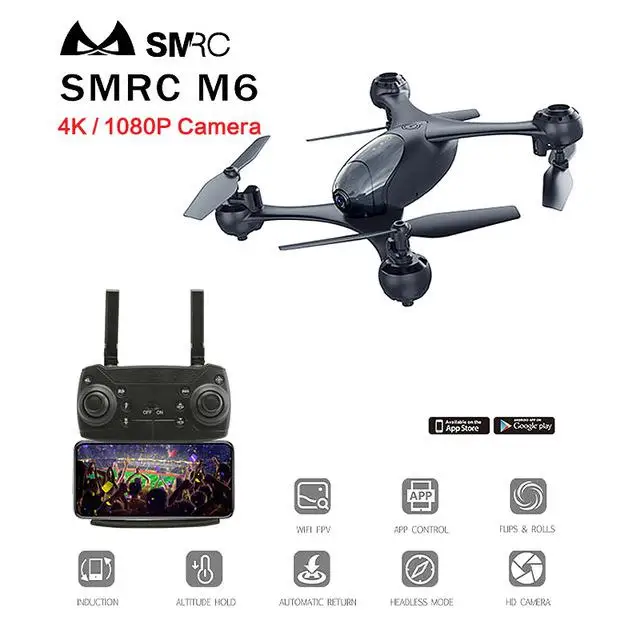 SMRC M6 Follow Me Квадрокоптер карманные Дроны с камерой HD 4 K/1080 P RC самолет гоночный