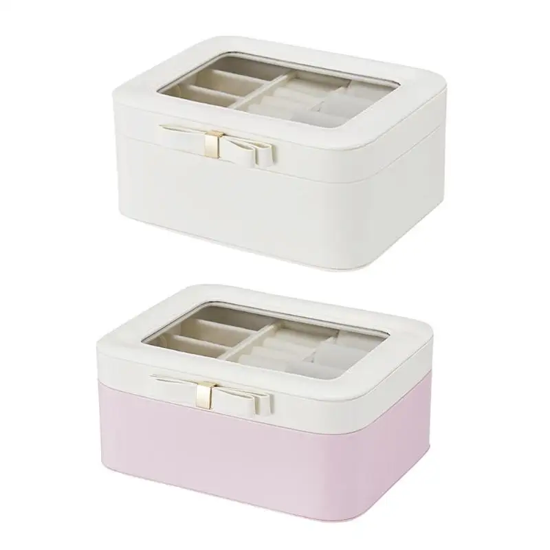 

PU Leather Jewelry Box Ring Necklace Storage Case Large Capacity Earrings Holder Women Double Layer Jewelry Display joyeros