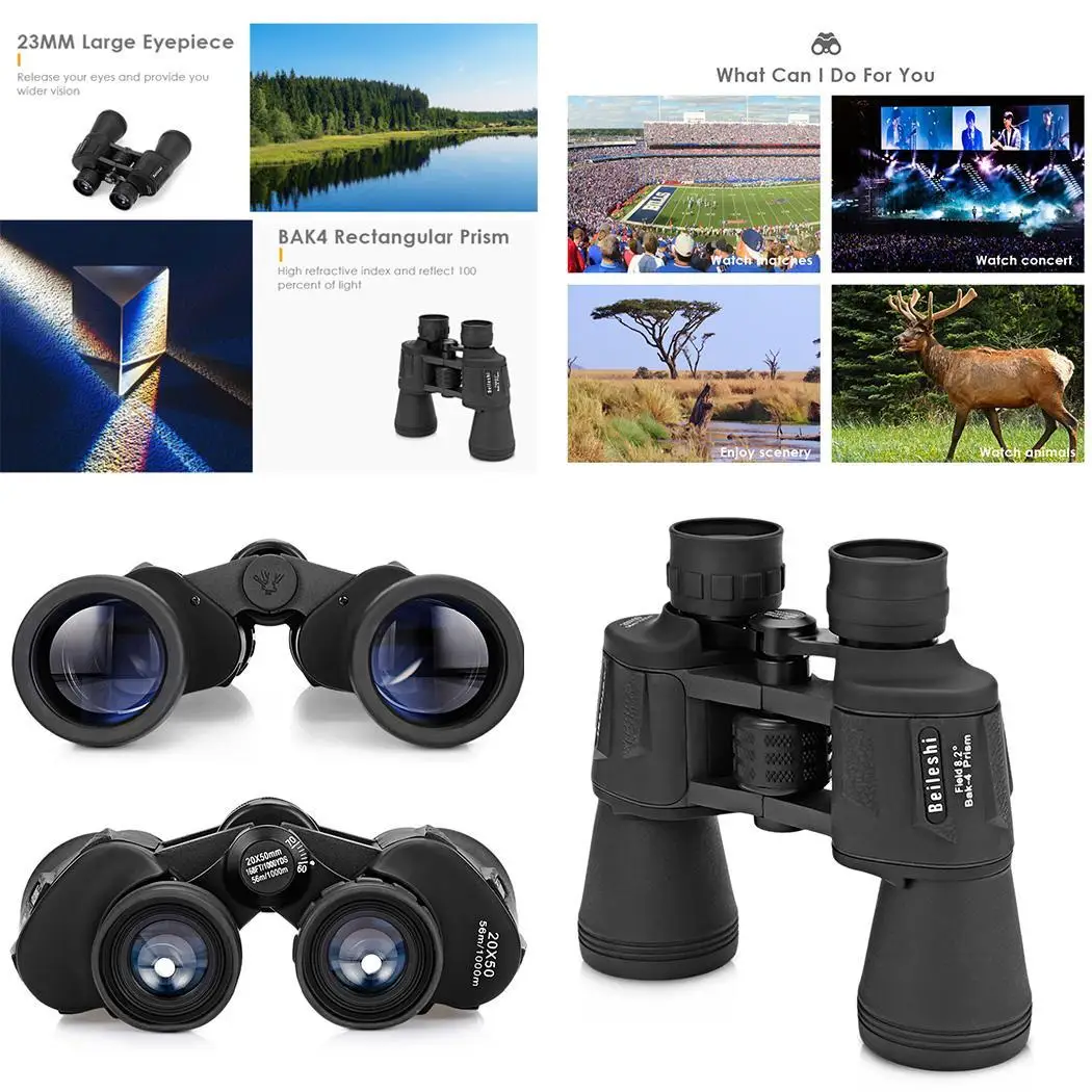 Бинокль Beileshi 20X50 56 M/1000 M HD Vision широкоугольный призматический бинокль открытый
