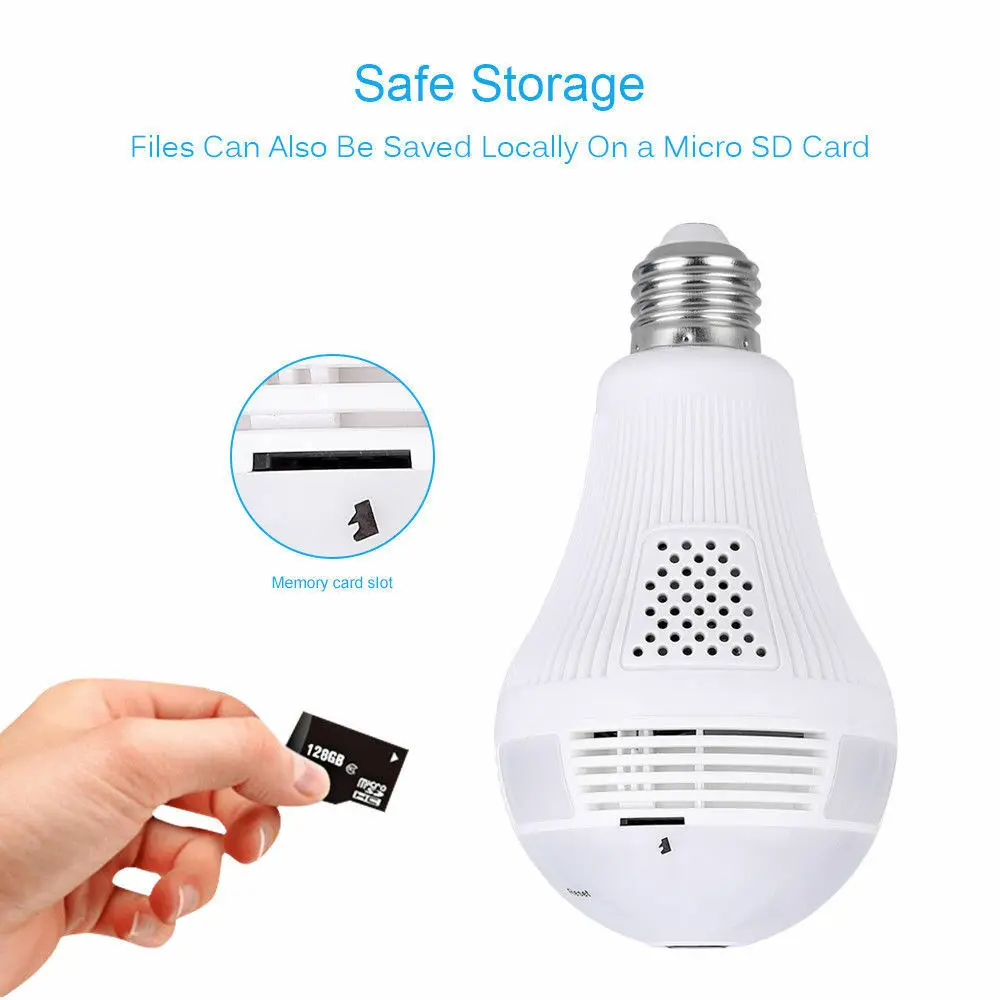 

HD Wifi Bulb Video Camera 360 Panoramic Cam Light LED Lamp Cameras Support TF Card Home Security