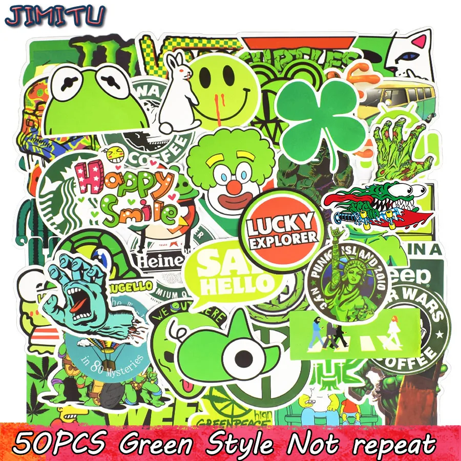 

50 PCS Green Sticker Anime Funny Cartoon Creative Stickers for Children DIY Suitcase Notebook Bike Skateboard Car Helmet Sticker