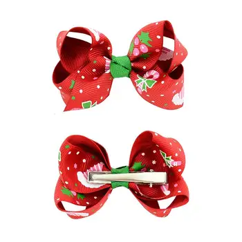 

12 Pcs/set Christmas New Year Children's Print Bow Hair Clips Baby Decoration Cards For Baby Girls Hair Cloth Decoration