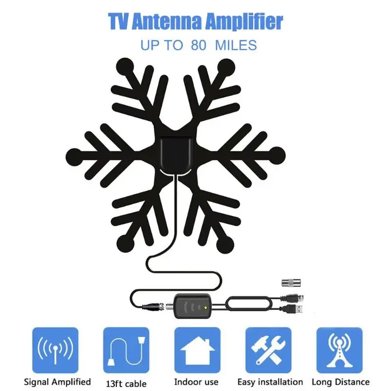 

1080P Indoor TV Antenna High Gain Amplifier HDTV Digital TV Signal Reception 80 Miles Range with 720P 1080i 1080p/ATSC