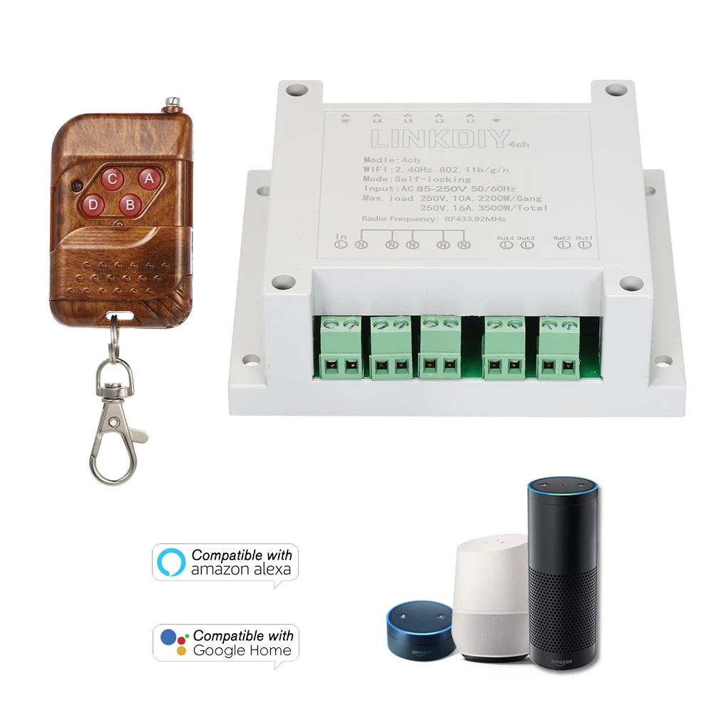 

eWeLink 4CH AC85-250V RF 433MHz 4 Gang WiFI Switch 3 Working Modes Inching/Self-Locking/Interlock WiFi Smart Switch Smart Home