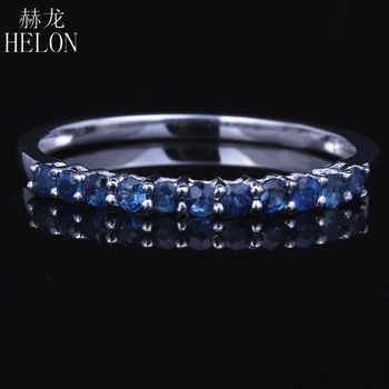 

HELON Round Genuine Sapphire Ring Solid 10k White Gold Gemstone Match Band Women Wedding Fine Ring Women Trendy Fine Jewelry