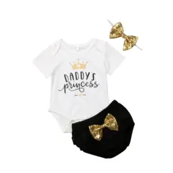 3 шт. папочка принцесса новорожденный малыш девочки ползунки + тюлевые трусики + бант повязка на голову, комплект одежды 0-18 м