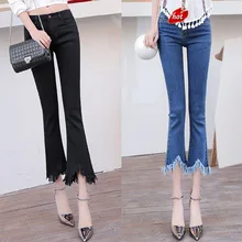 Женские летние осенние джинсы с высокой талией винтажная джинсовая юбка с бахромой джинсы высокого качества джинсовые брюки плюс размер O8R2