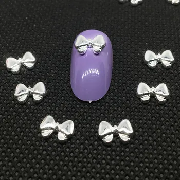 

40Pcs Silver 3d Bows Nail Art Accessoires Decorations Charms Metal Manicure Shiny Studs Japan Bowknot for Nails Design New DIY