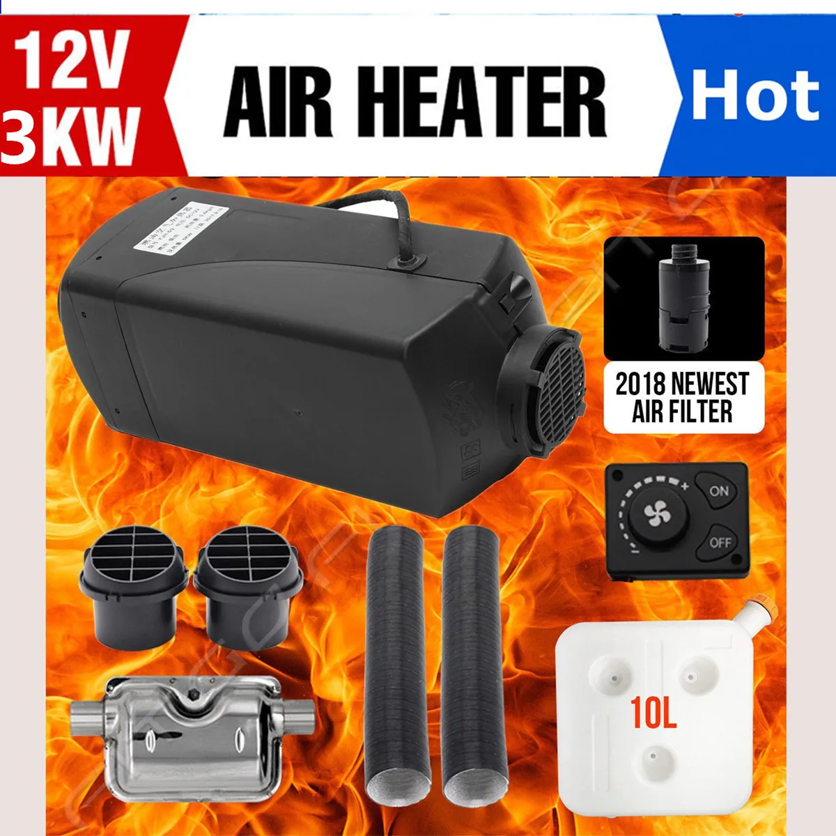 

12V 3000W Air Parking diesels Fuel Heater Single Hole 3KW Knob Switch For Boats Bus Car Heater With Silencer For free