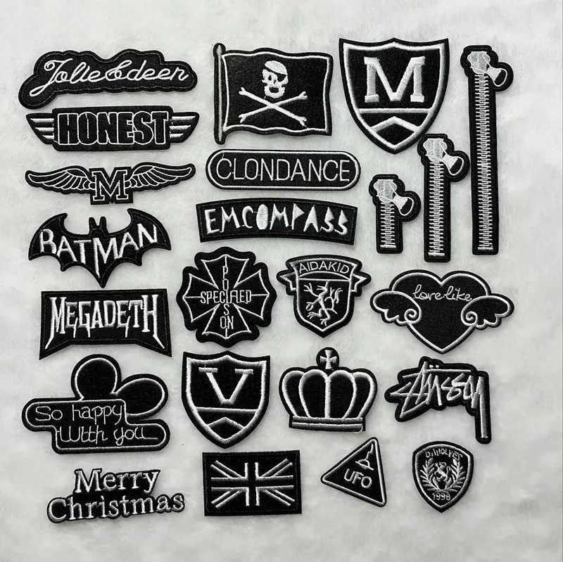 

PGY 1 PCS Letter Creative series Punk Embroidery Patches Backpack Stickers Fabric Iron on Clothes Skeleton Skull Appliques