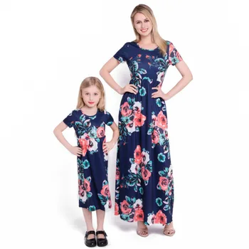 

Mother Daughter Dresses Floral Maxi Long Beach Dress Mommy And Girls Matching Clothes Family Vacation Holiday Sundress Plus 3XL
