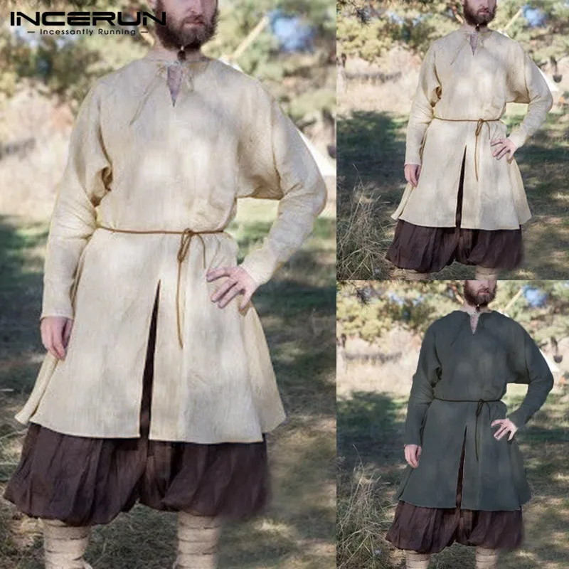 Мужская рубашка Masculina Medieval Viking, туника с длинными рукавами, хлопковый Халат, нижнее белье, сценические костюмы, Средневековый Ренессанс