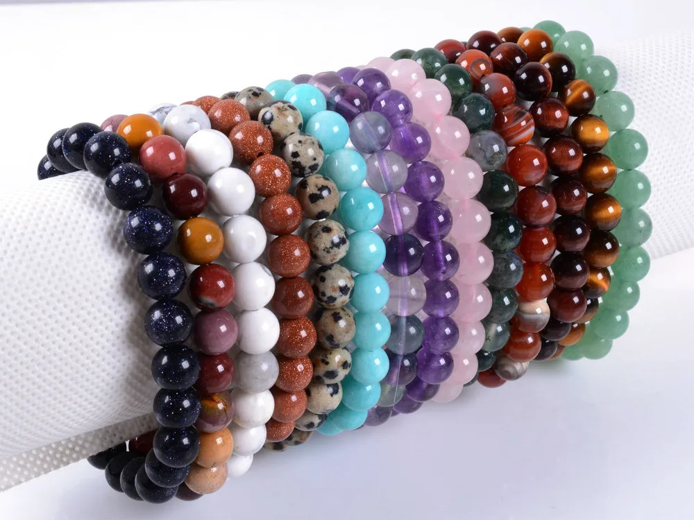 

Free Shipping New 2017 Fashion Charming Vintage Valentine's Gift Natural Semi Precious Stone 8MM Round Beads Wrist Bracelet