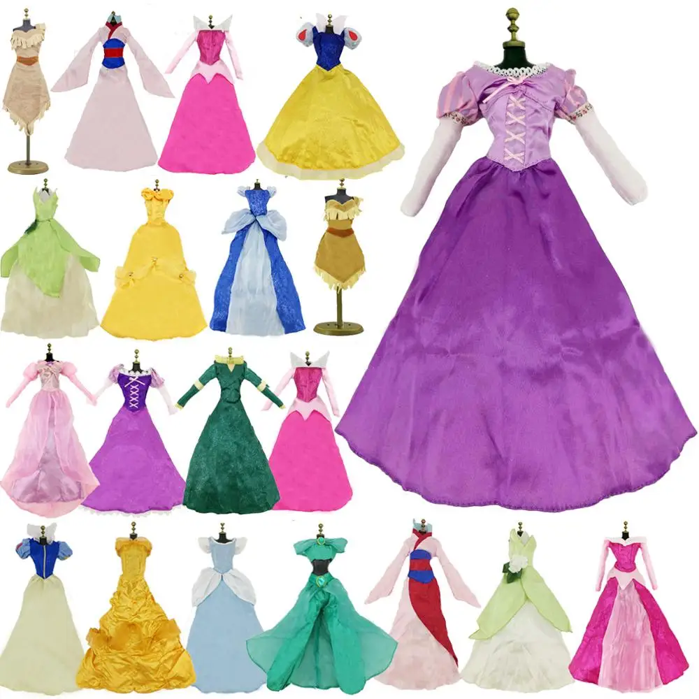 Random 1x Classic Dress Copy Elsa Rapunzel Princess Party Ball Gown Fairytale Doll Accessories Clothing Clothes For 17" Doll Toy