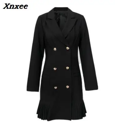 

Xnxee Elegant ruffle double breasted women dress Office casual blazer white dress 2019 Autumn winter slim suit ladies dresses