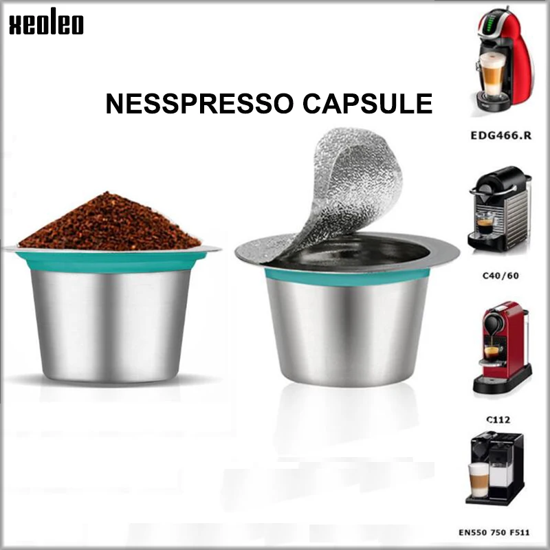 XEOLEO 1 чашка 60 шт. пленки из нержавеющей стали многоразовые кофейные капсулы Nespresso чашка многоразовые чашки фильтр Nespresso машина