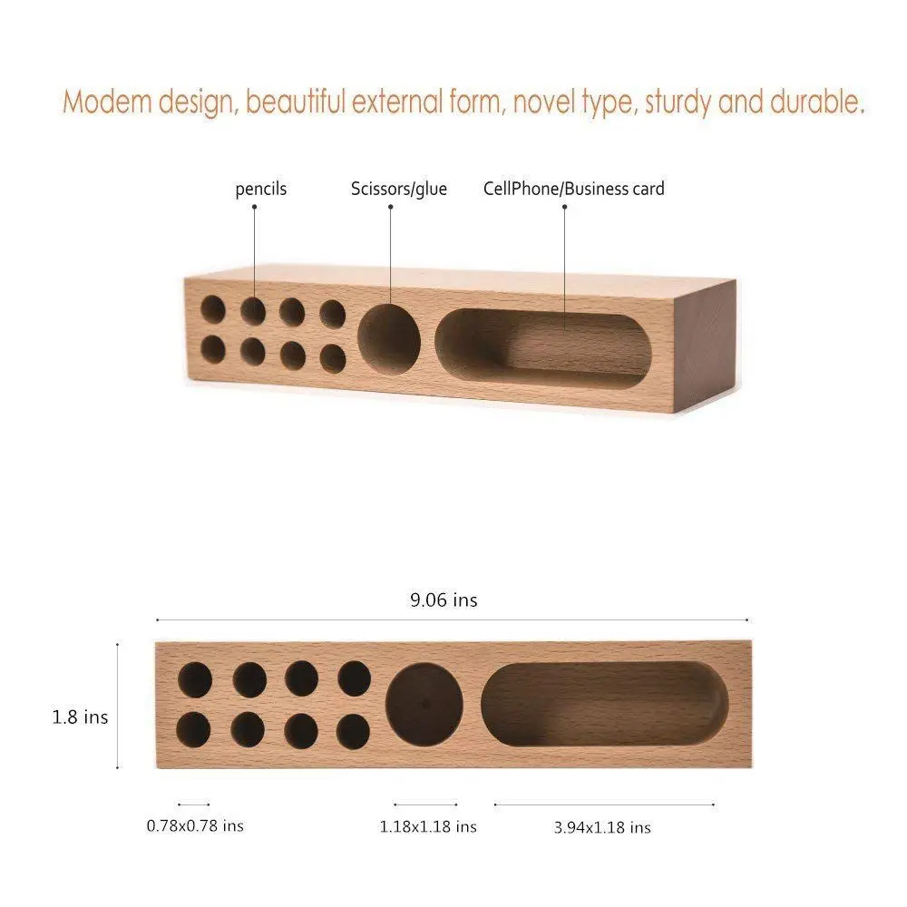Офисные принадлежности настольная коробка для хранения канцтоваров из цельного дерева держатели для ручек, подставка для мобильного телефона деревянная подставка для ручек 10 слотов Настольный Органайзер