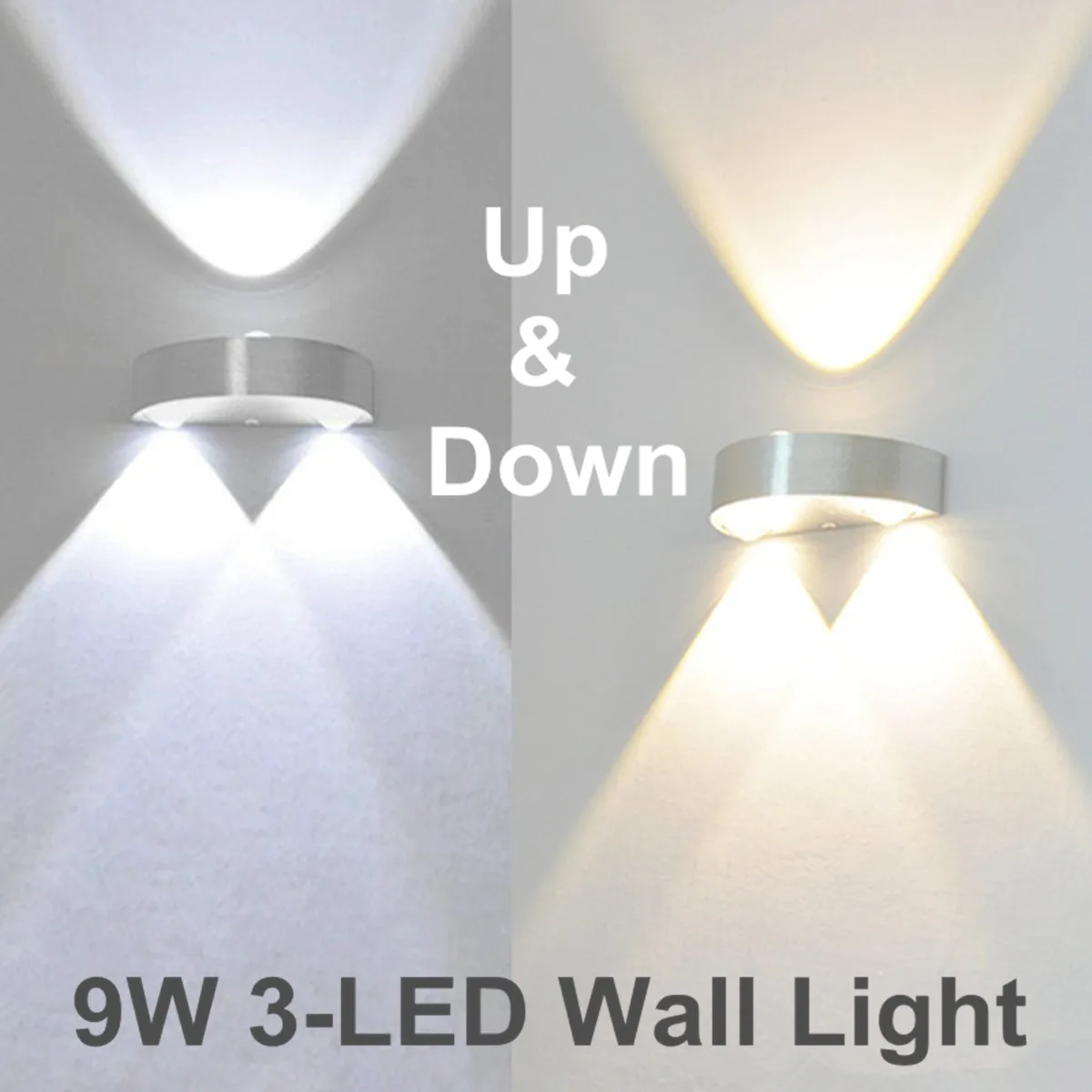 9W 3 LED Wall Lights Night Warm White/White Up Down Lamps Energy Saving