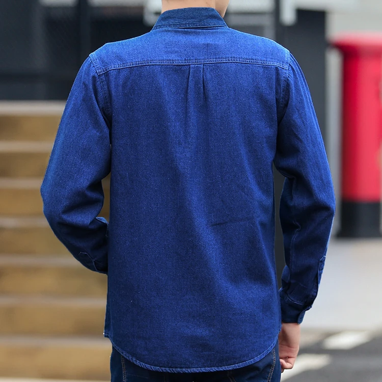 #4718 2019 الربيع الخريف قميص دينيم الرجال طويلة الأكمام الأزرق من العمل الملابس زائد حجم 4XL جودة عالية أزياء القطن قميص