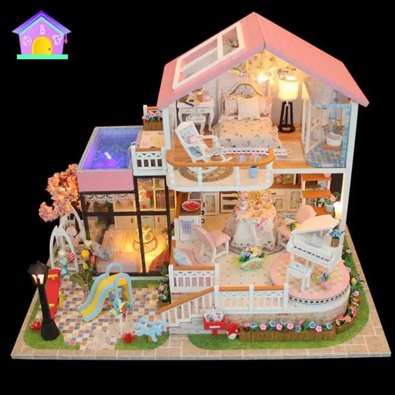 Kids Wooden Miniature Dollhouse Children DIY Doll House