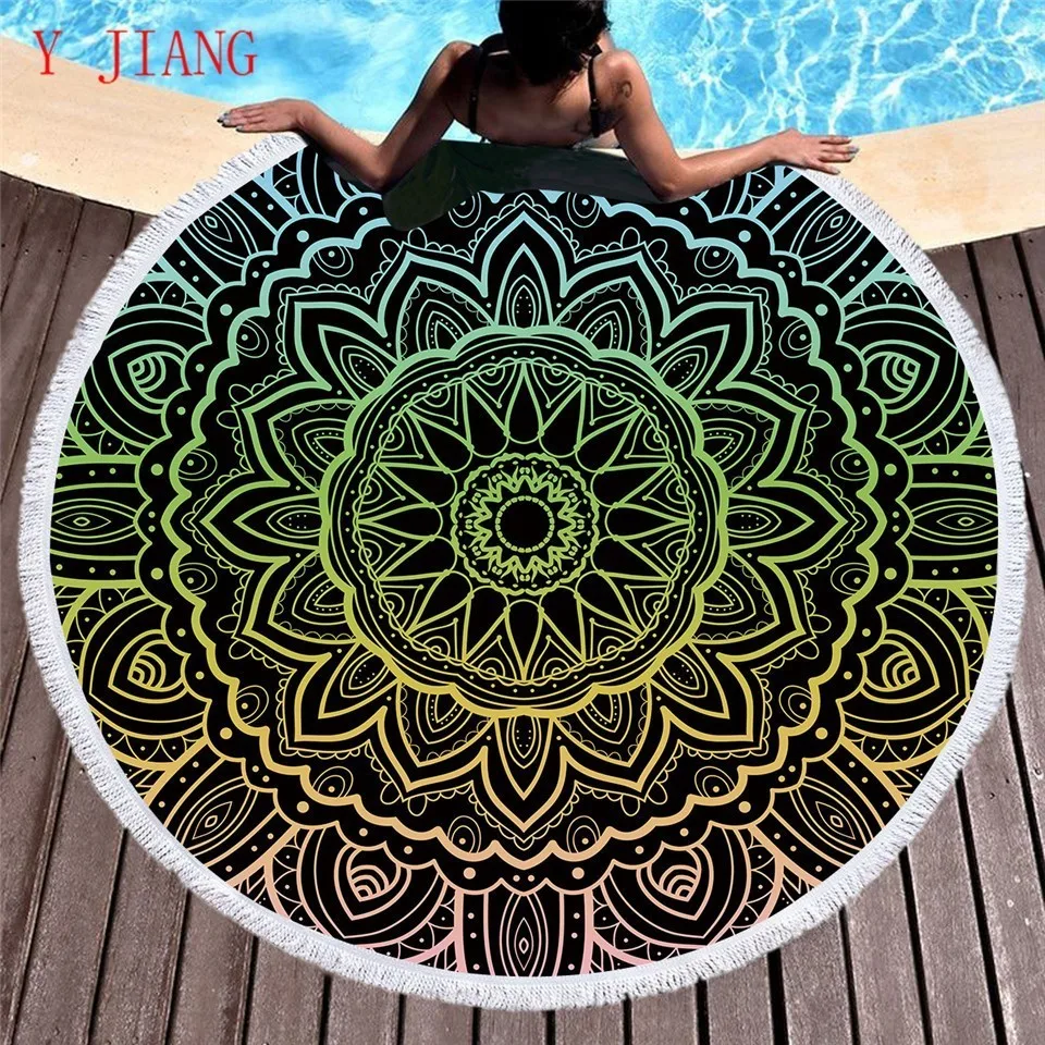 

Mandala Large Round Beach Towel With Tassels Golden Flowers Towel For Adults Floral Toalla Tassel Bohemian 150cm Yoga Mat