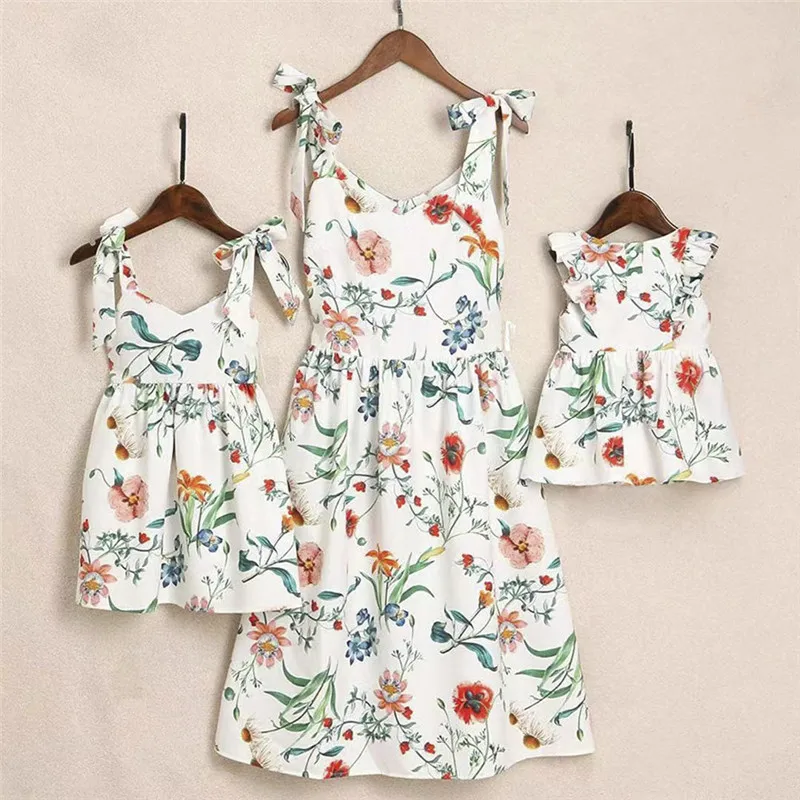

2019 New Fashion Mother and Daughter Casual Boho Floral Maxi Dress Mommy and Me Matching Outfits