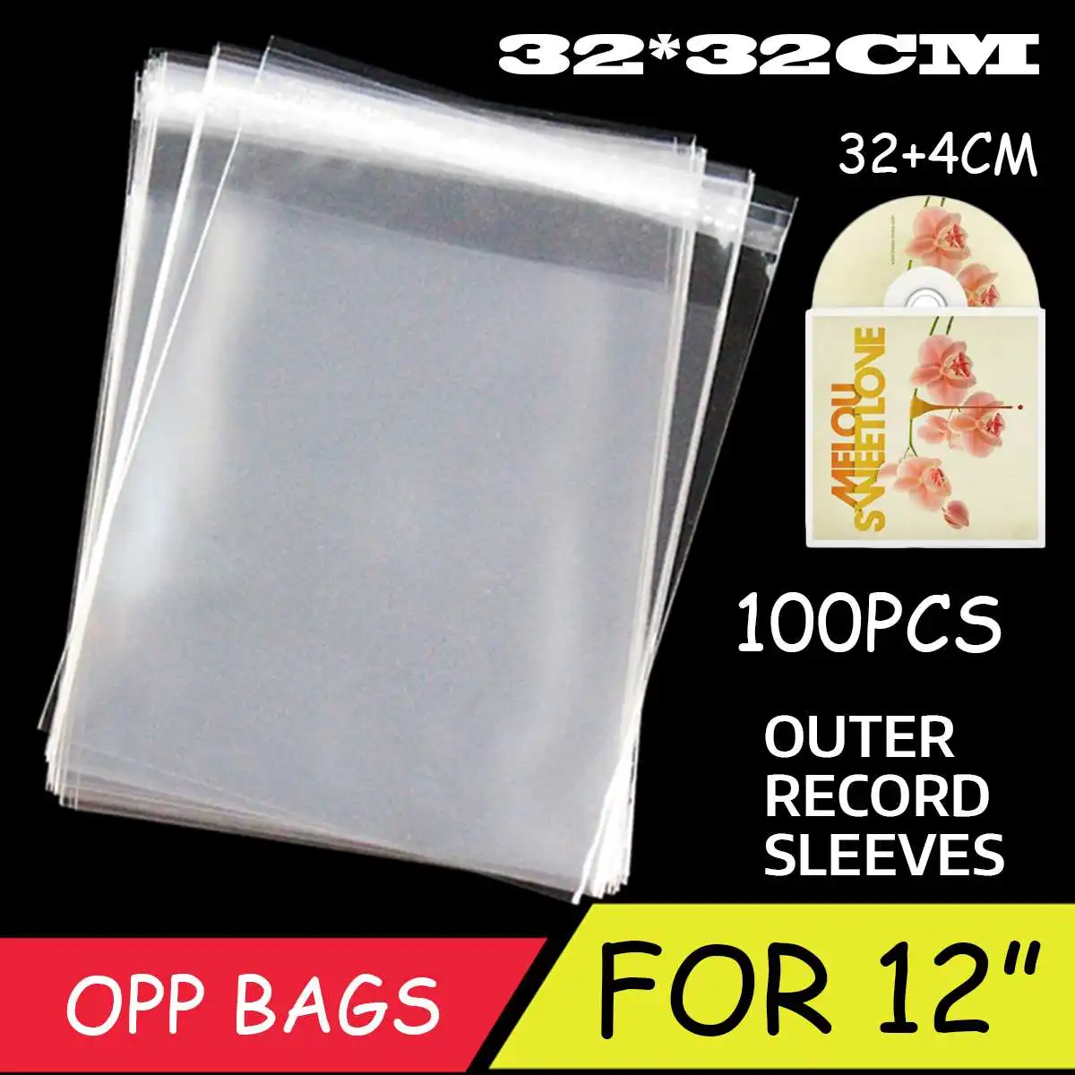 

100Pcs 36x32cm Outer vinyl Record Protecter record sleeves plastic Clear Cover Container LP Anti-fingerprint/dust waterproof