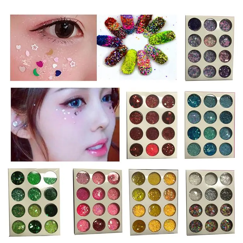 

Eye Shadow Facial Makeup Glitter Glitter Sequins Masquerade Eye Stick Nail Sticker 12 Colors Cosmetic Make Up Beauty
