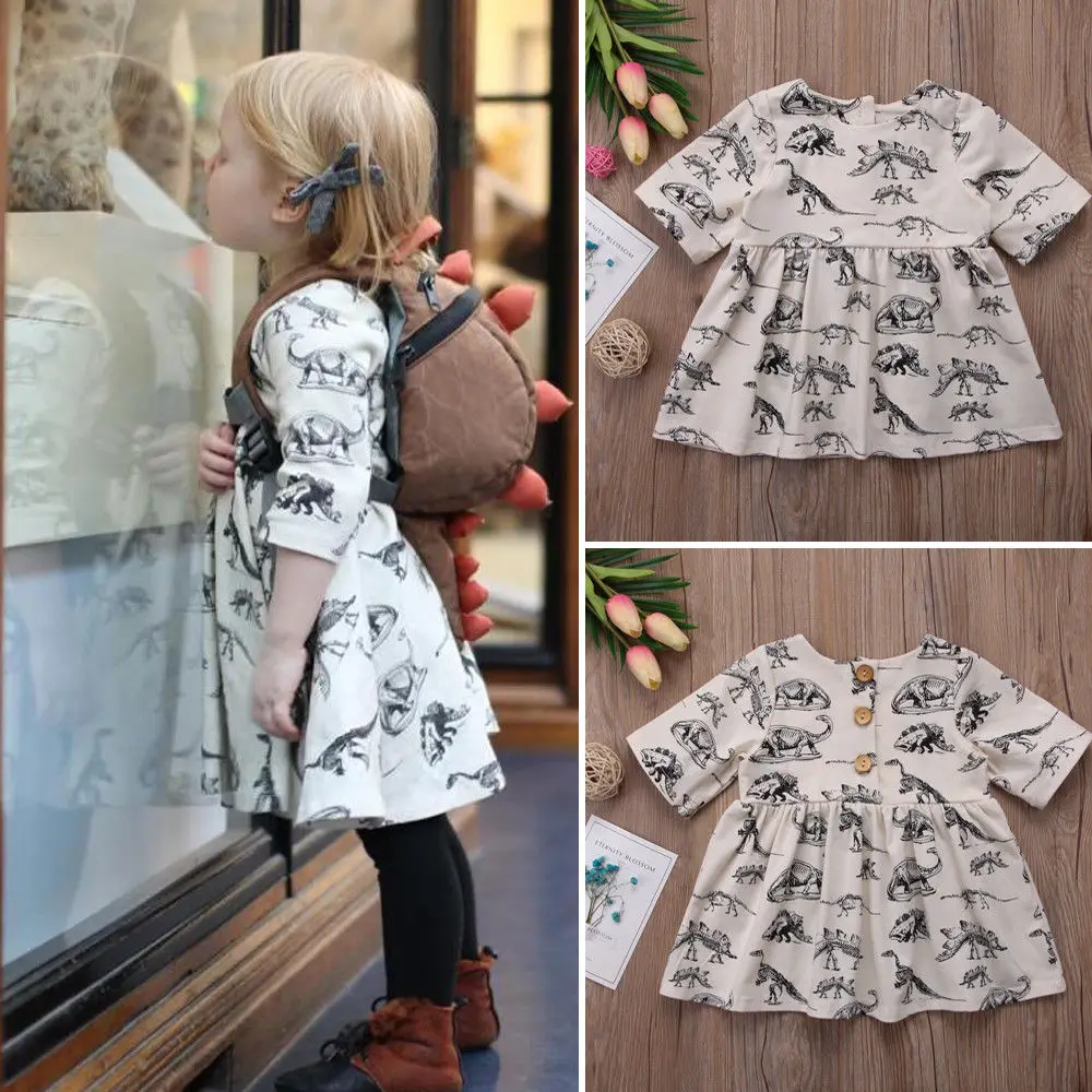 

Pudcoco Girl Dress 6M-3Y AU Kids Baby Girls Animal Half Sleeve Dinosaur Dress Outfits Clothes One-Piece