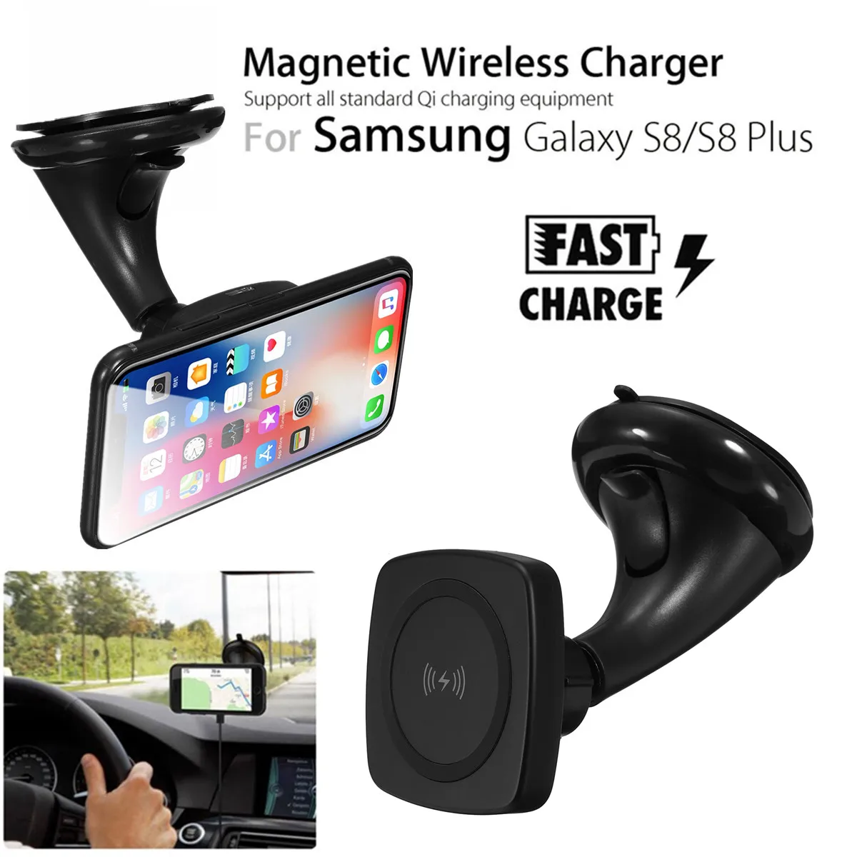 QI Car Windshield Wireless Fast Charger Charging Dock Holder Mount For iPhone 8/Plus/X For Samsung Galax S7 Edge/S8 Plus/Note 9