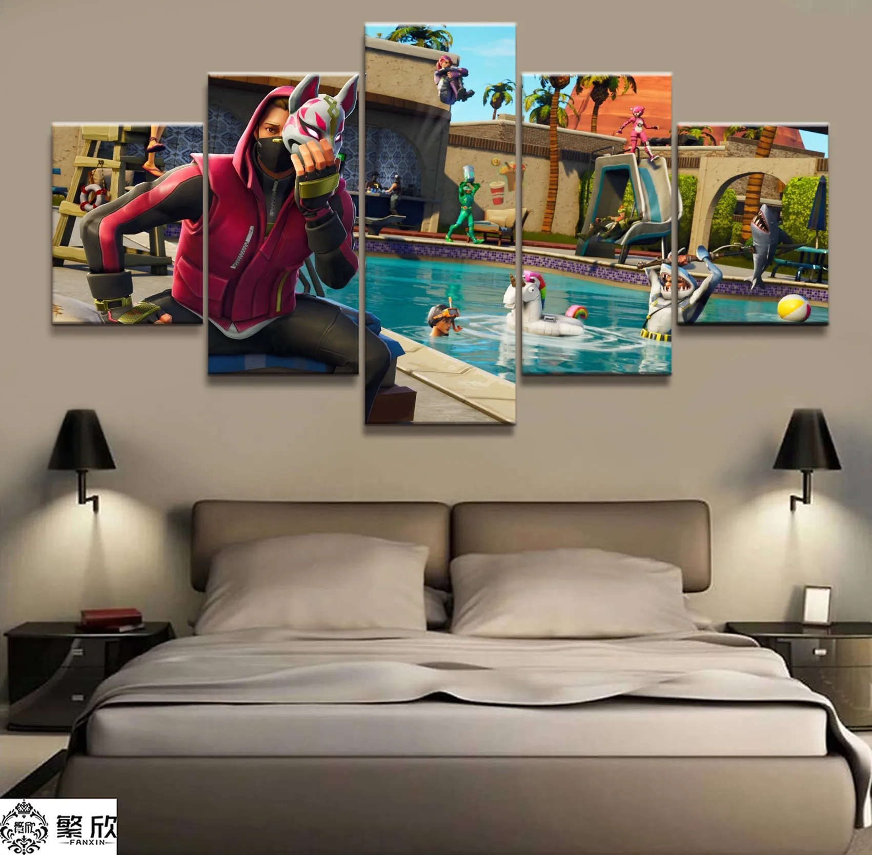 

5 Piece Fortnight Battle Royale Map Video Game Poster Fort Pictures Landscape Wall Art for Living Room Decor Canvas Wholesale