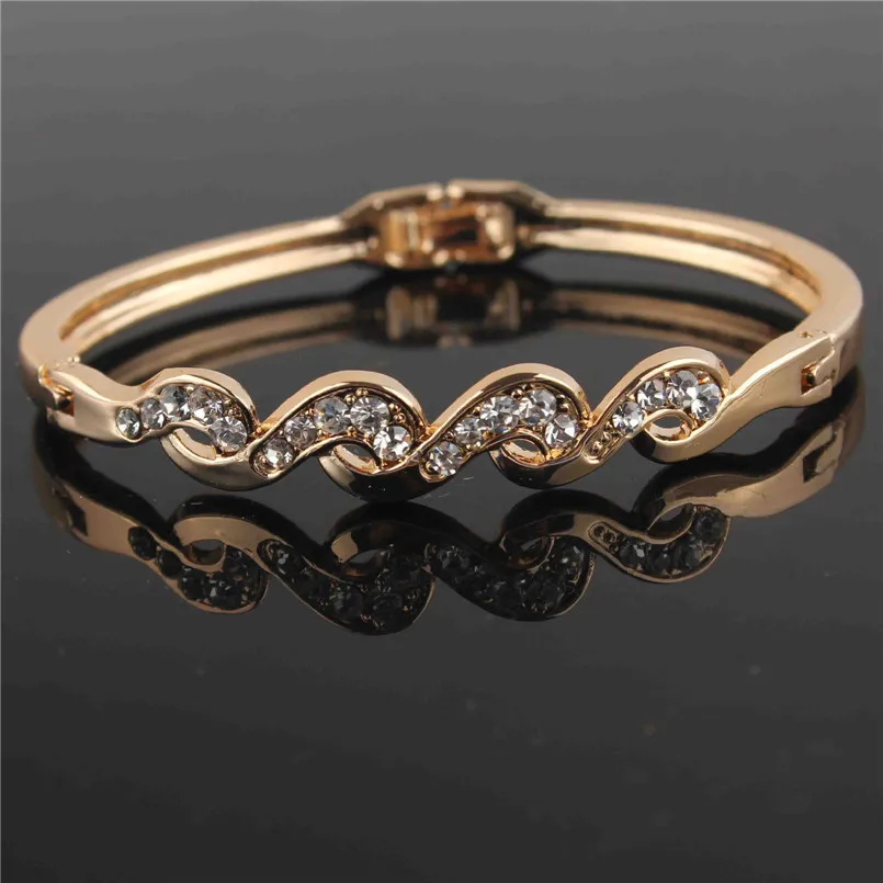 

Crazy Feng Free Shipping Hot Sale Bangles Luxury Romantic Style Gold-color Rhinestone Bracelets&Bangles For Women's Gift