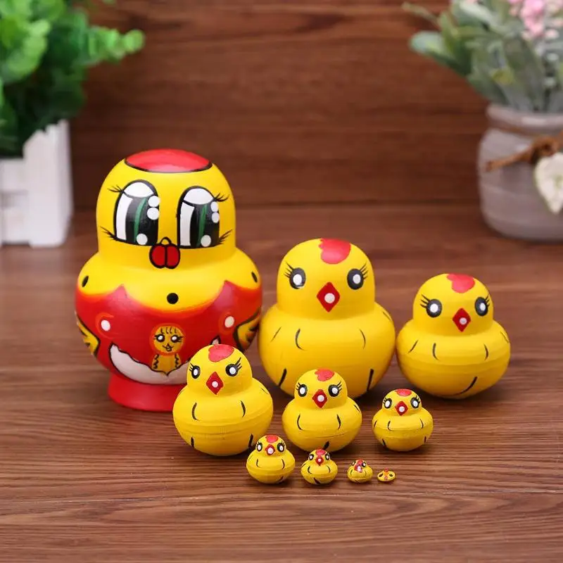 Kaufen 10PCS Holz Russische Matryoshka Puppen DIY Handgemachte Kunst Handwerk Nesting Puppe Kinder Geburtstag Spielzeug Wohnkultur Kid Geschenk Mode puppe