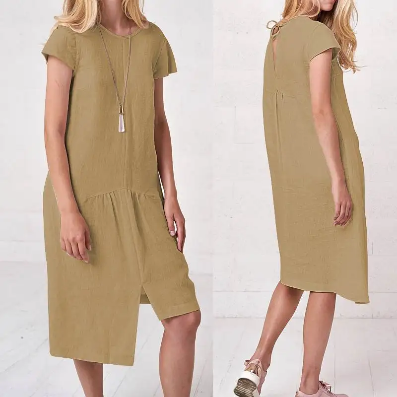

Celmia 2019 Summer Dress Women Retro Linen Dress Female Clothes Irregular Hem Casual Loose Midi Vestido Femme Plus Size Sundress