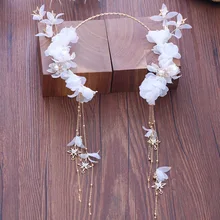 Цветок белый головной убор бесмерные кисточкой невесты ободок для волос невесты Свадебные аксессуары для волос