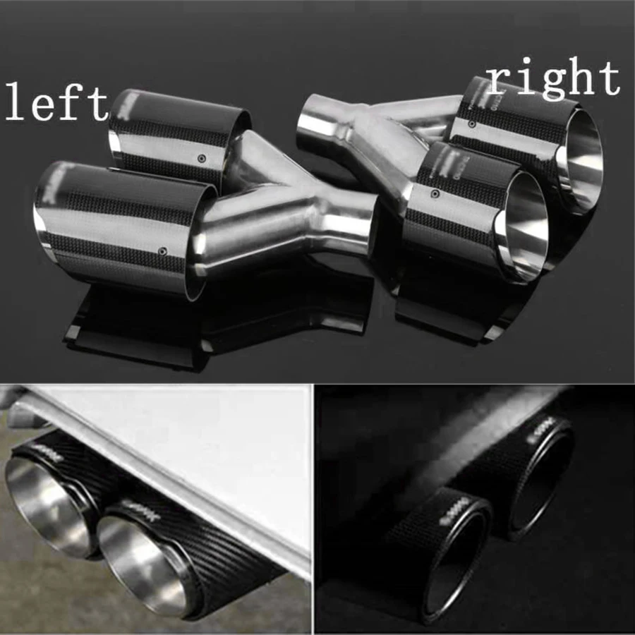 

1 Pair Dual Exhaust Pipe Tail Muffler Glossy Carbon Fiber Left+Right Stainless steel Inner 63MM Outlet 89mm