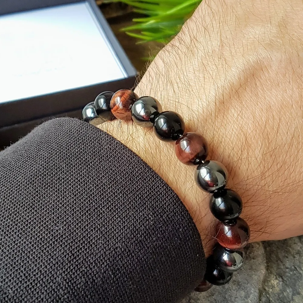 

Men Bracelet Trendy Natural Color Red Tiger Eye Stone Buddhas Black Obsidian Hematite Health Bracelets Jewelry Pulsera Hombre