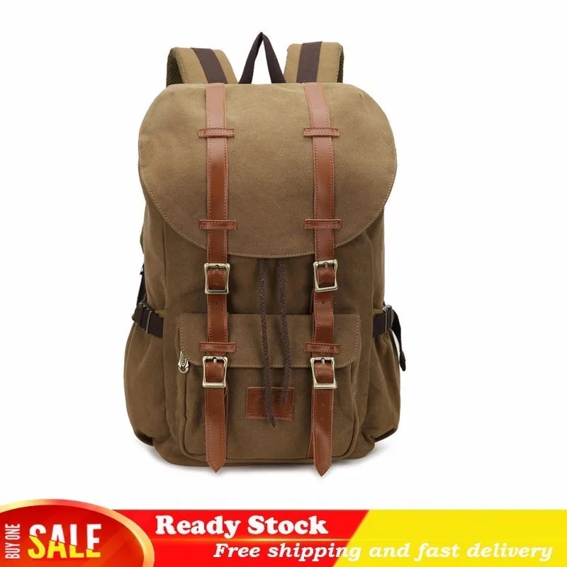 

New Men leather Backpack Canvas Large Travel Bags Men/women Vintage For teenage Teenagers Boys Girls Casual School Free shipping