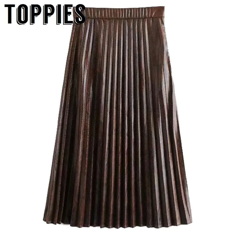 Billig 2019 schlange Drucken Plissee Röcke für frauen Hohe Taille Faux Leder Rock High Fashion Streetwear falda larga