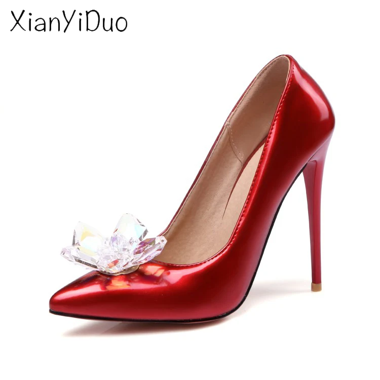 

Xianyiduo Fashion 2019 Spring party Sexy Women's Shoes Pointed Toe super high heels thin Pumps plus size 40-47 crystal / 10-32